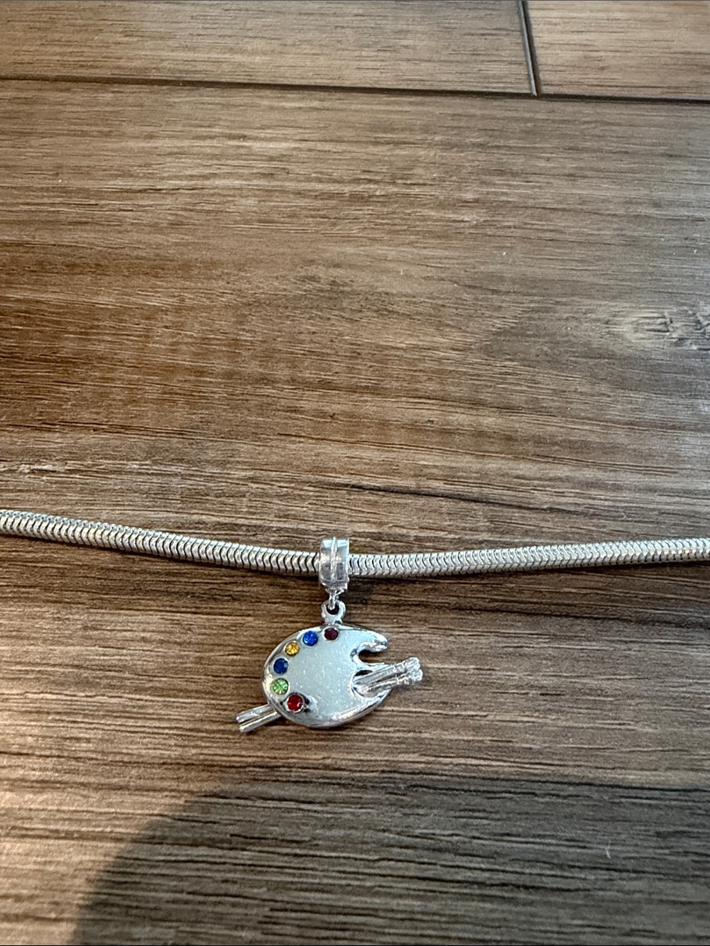 Sterling Silver Artist Palette Charm with Multicolored Stones